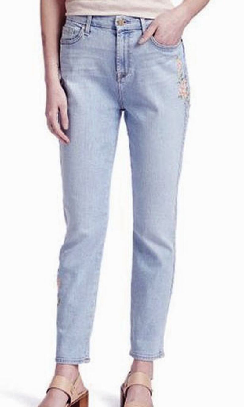 7 For All Mankind Jen7 Light Wash Embroidered Slim Boyfriend Jeans Women 14 16